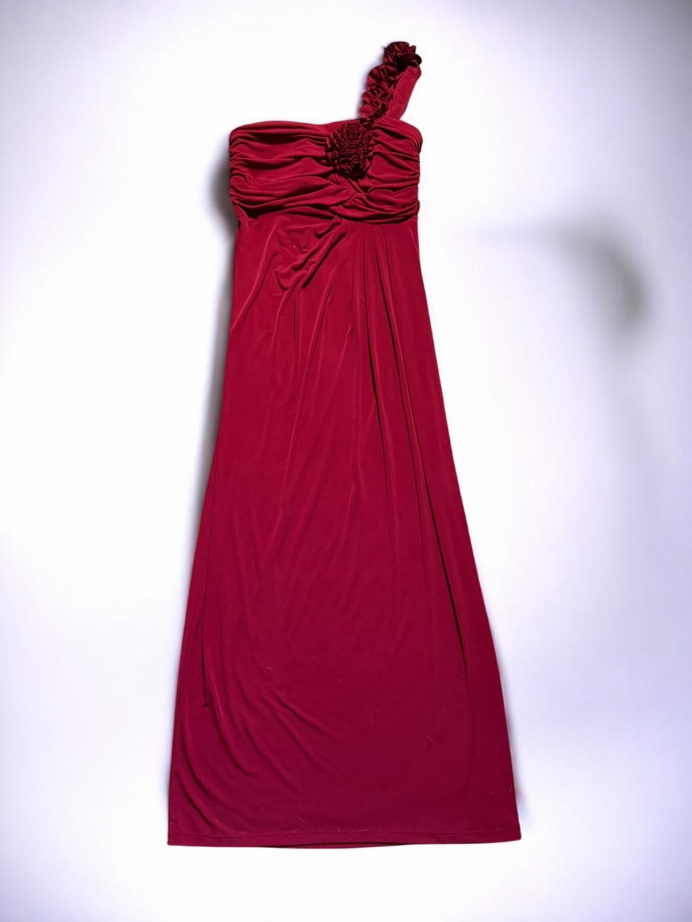 Enfocus Studio One-Shoulder Ruched Maxi Dress in Deep Berry